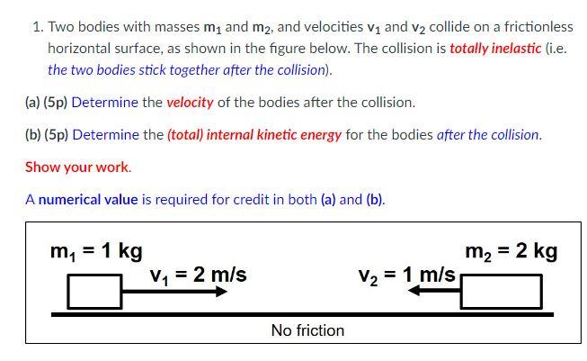 Solved 1. Two bodies with masses m1 and m2, and velocities | Chegg.com