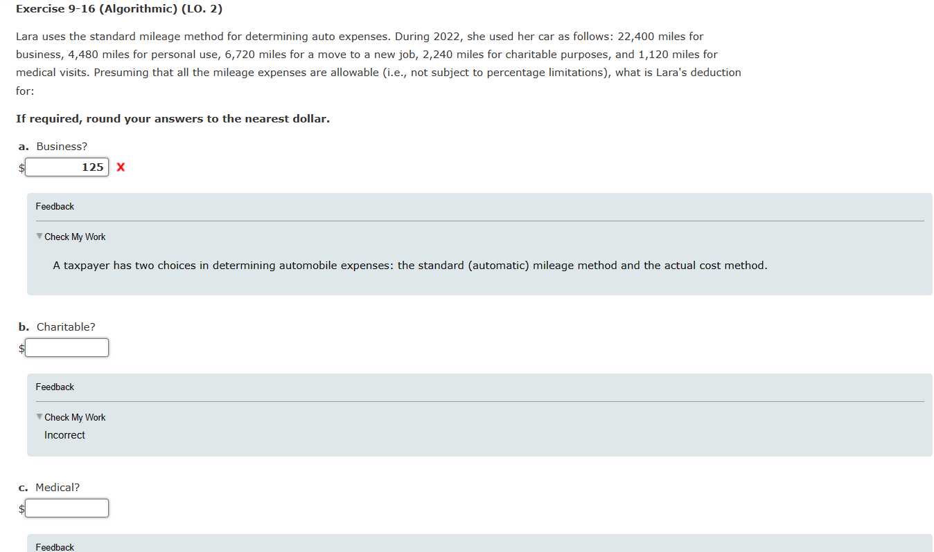 Solved Lara uses the standard mileage method for determining
