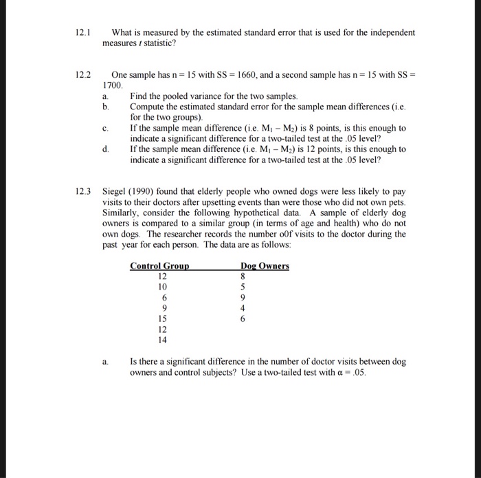 Solved 12.1 What is measured by the estimated standard error | Chegg.com