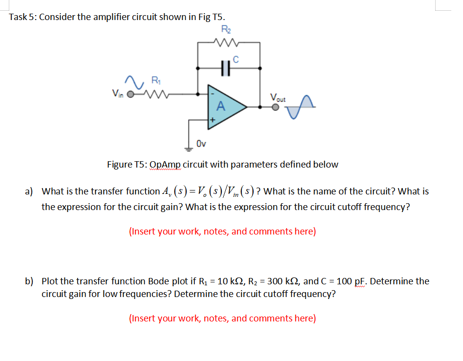 Solved Task 5: Consider the amplifier circuit shown in Fig | Chegg.com