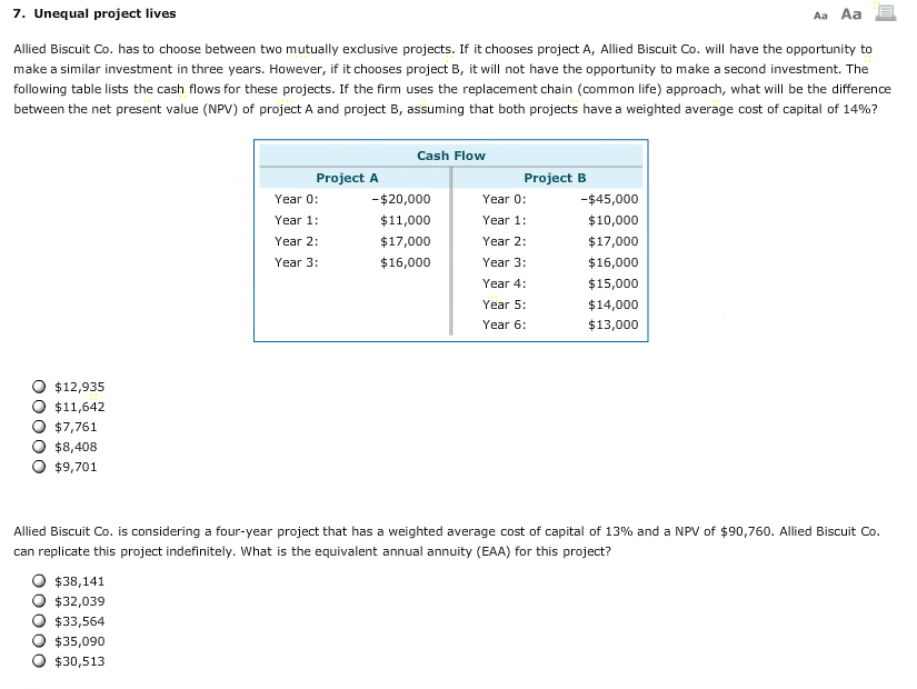 solved-7-unequal-project-lives-a-aa-allied-biscuit-co-chegg