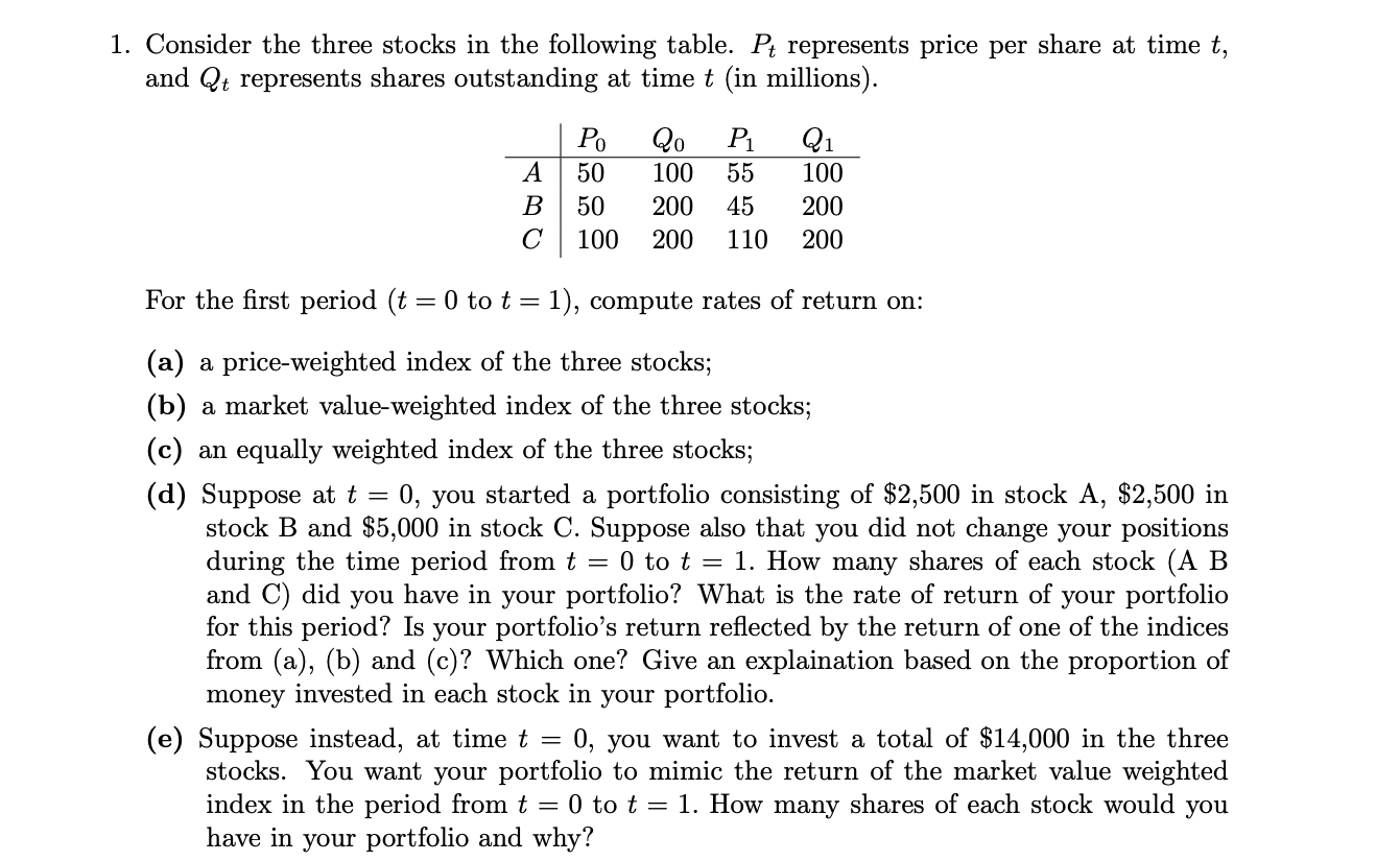 Solved Consider The Three Stocks In The Following Table. Pt | Chegg.com