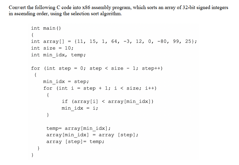 Solved Convert The Following Code Into X86 Assembly Program, | Chegg.com