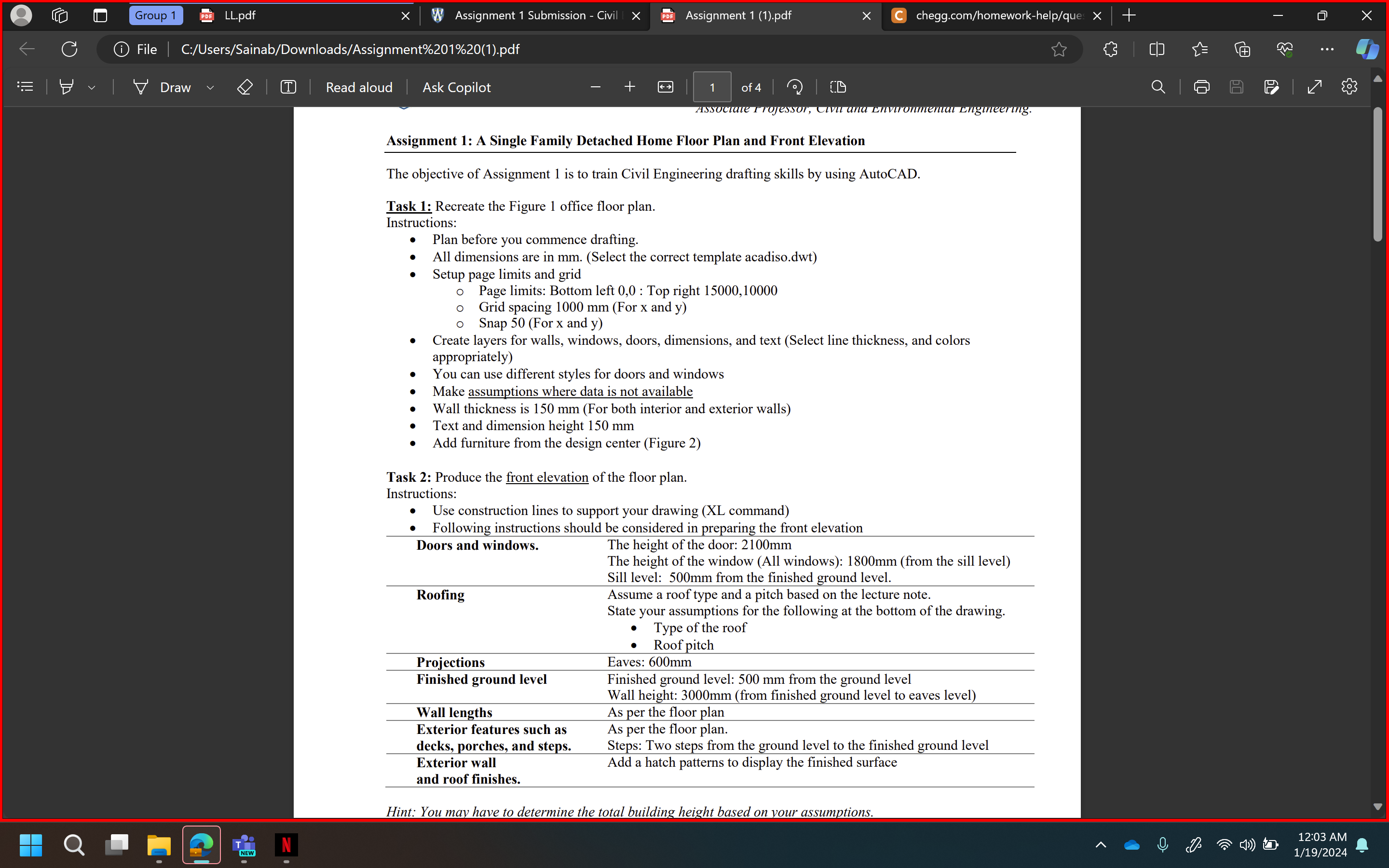 Solved Assignment 1: A Single Family Detached Home Floor 