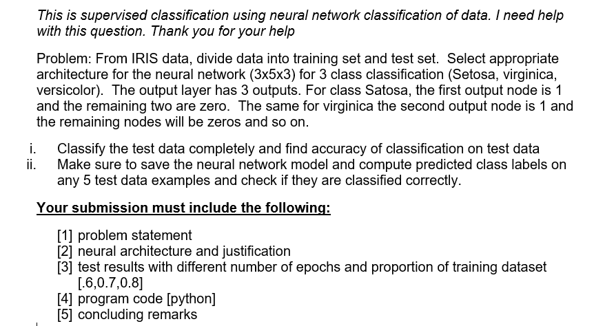 Solved This is supervised classification using neural | Chegg.com