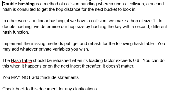 Solved Double hashing is a method of collision handling | Chegg.com