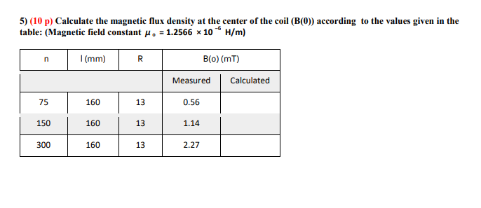 Solved 5) (10 p) Calculate the magnetic flux density at the | Chegg.com
