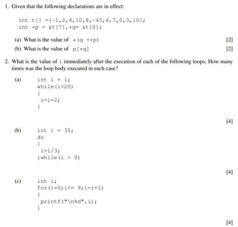 Solved 1. Given That The Following Declarations Are In | Chegg.com