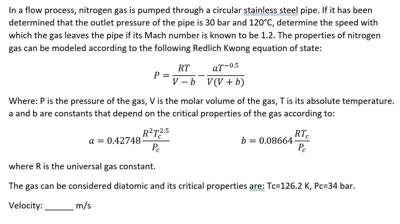 In A Flow Process, Nitrogen Gas Is Pumped Through A | Chegg.com