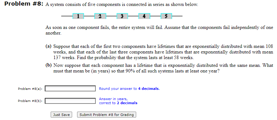 Solved Problem #8: A system consists of five components is | Chegg.com
