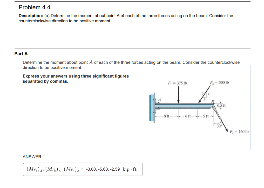 Solved Problem 4.4 Description: (a) Determine The Moment | Chegg.com