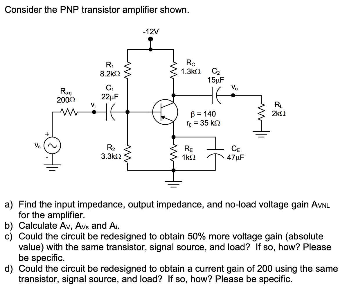 Solved Consider the PNP transistor amplifier shown. a) Find | Chegg.com