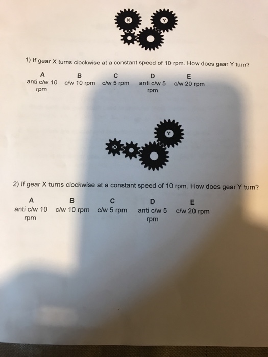 Solved 1) If gear X turns clockwise at a constant speed of