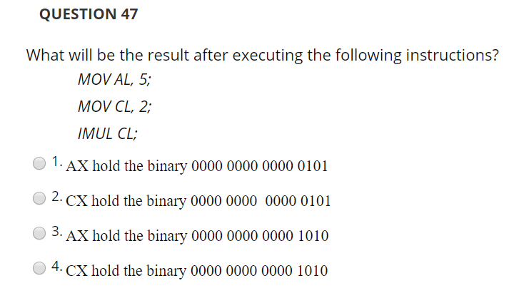 Solved QUESTION 46 What is the result after the following | Chegg.com