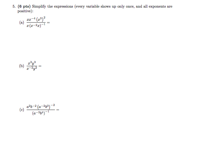 Solved 5. (6 pts) Simplify the expressions (every variable | Chegg.com