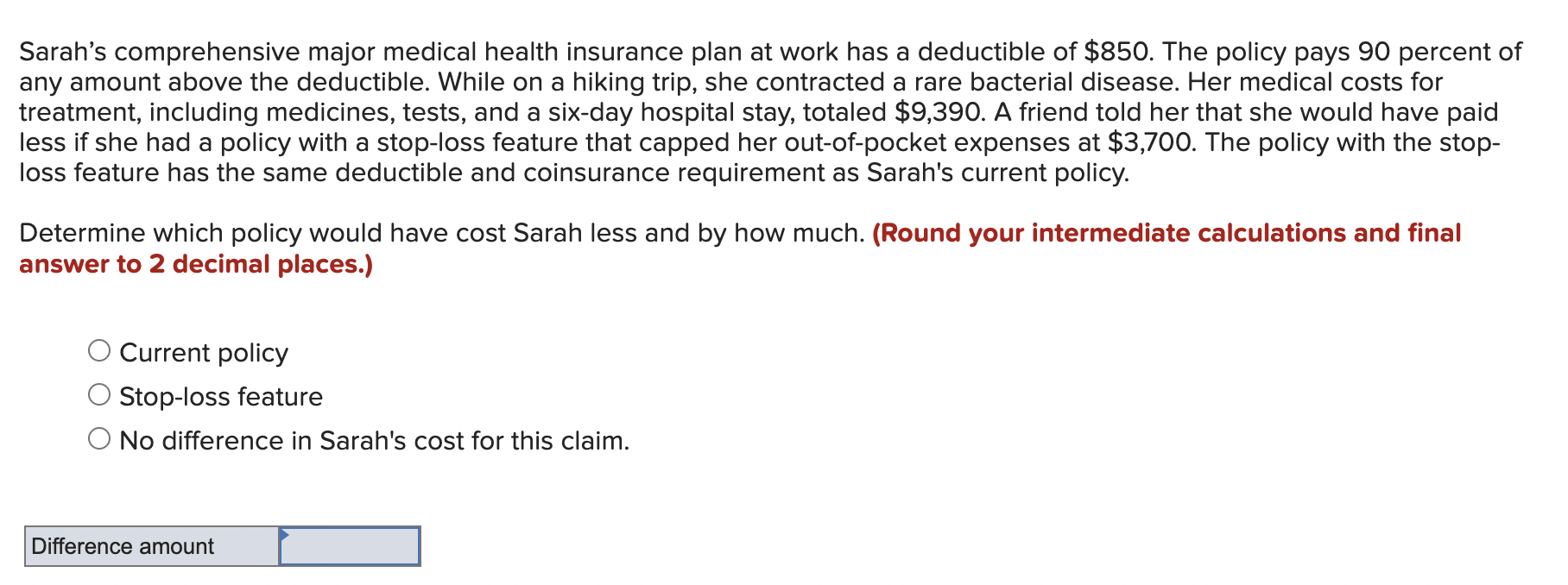 Solved sarah s comprehensive major medical health insurance chegg
