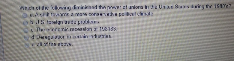 Solved Which of the following diminished the power of unions | Chegg.com