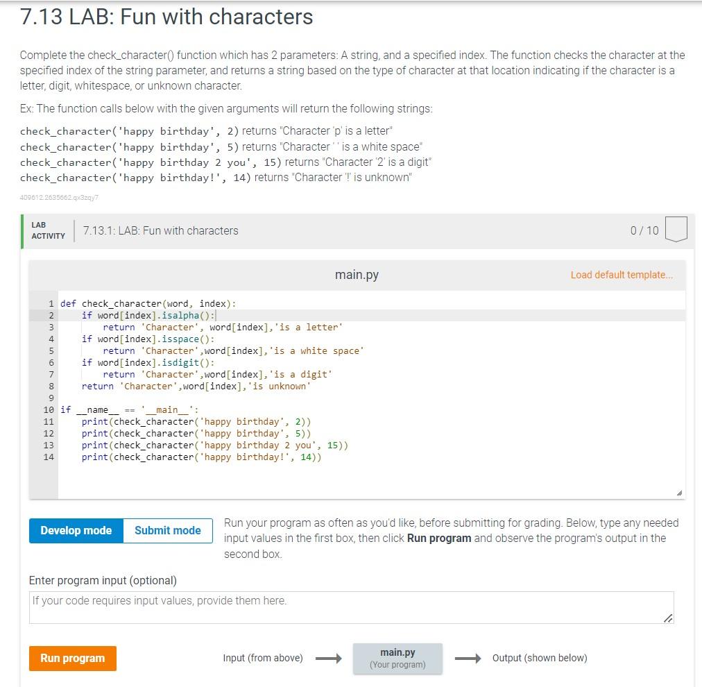 Solved 7.13 LAB: Fun with characters Complete the | Chegg.com