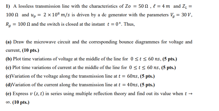 Solved 1) A Lossless Transmission Line With The | Chegg.com