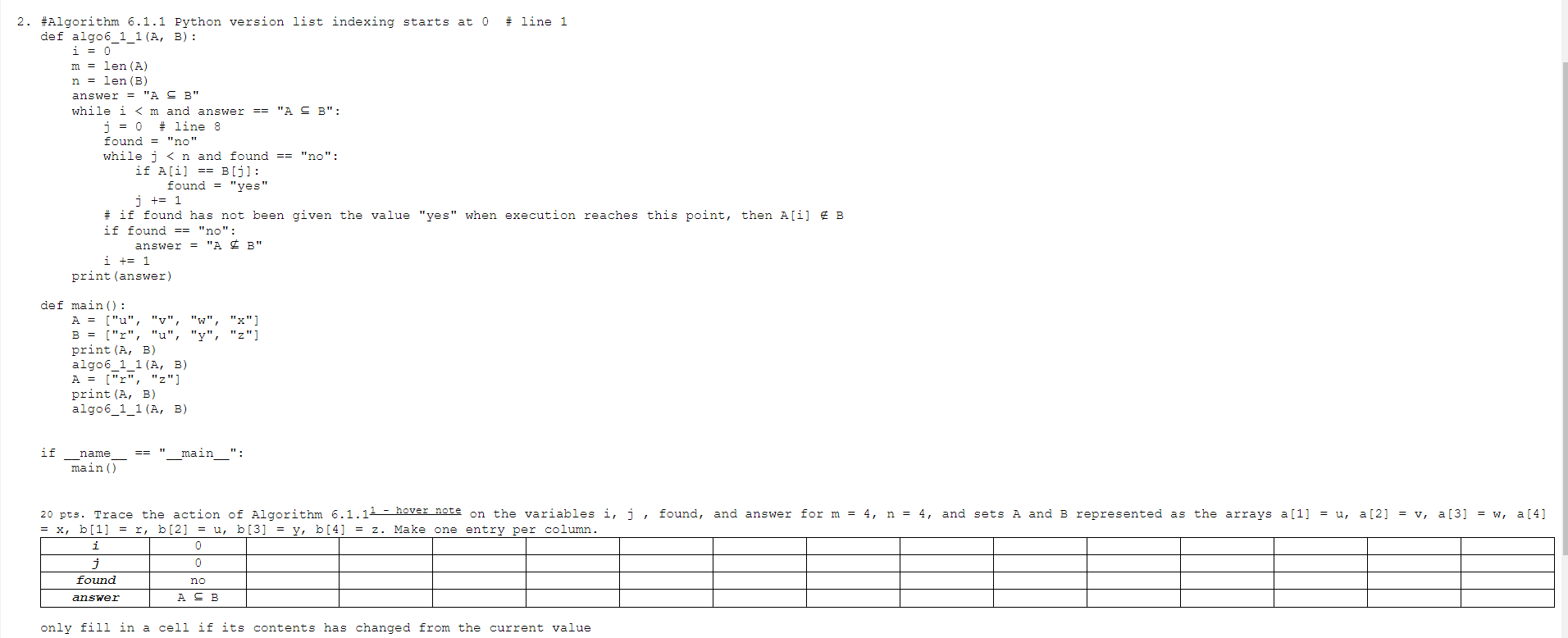 Solved 2 Algorithm 6 1 1 Python Version List Indexing S Chegg Com