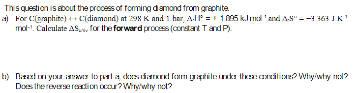 Solved This question is about the process of forming diamond | Chegg.com
