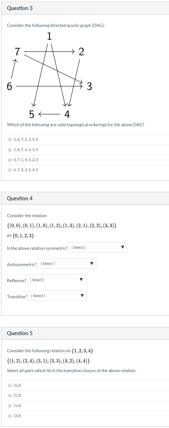Solved Question 3 Consider the following directed acyclic | Chegg.com