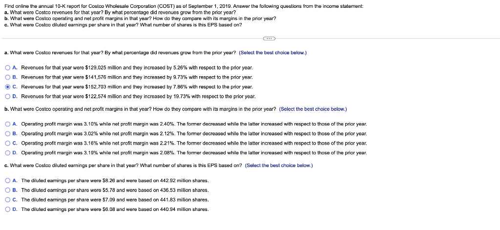 Solved Find Online The Annual 10-K Report For Costco | Chegg.com