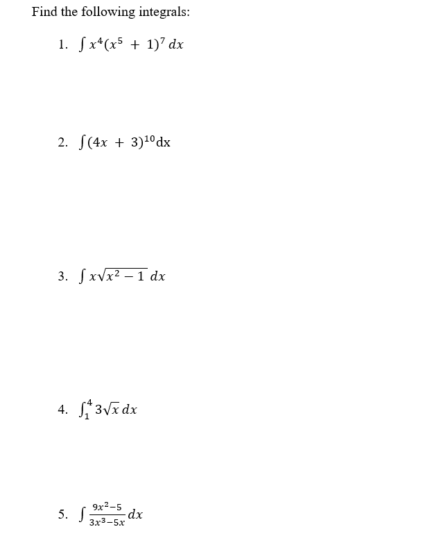 solved-find-the-following-integrals-1-x4-x5-1-7dx-2-chegg