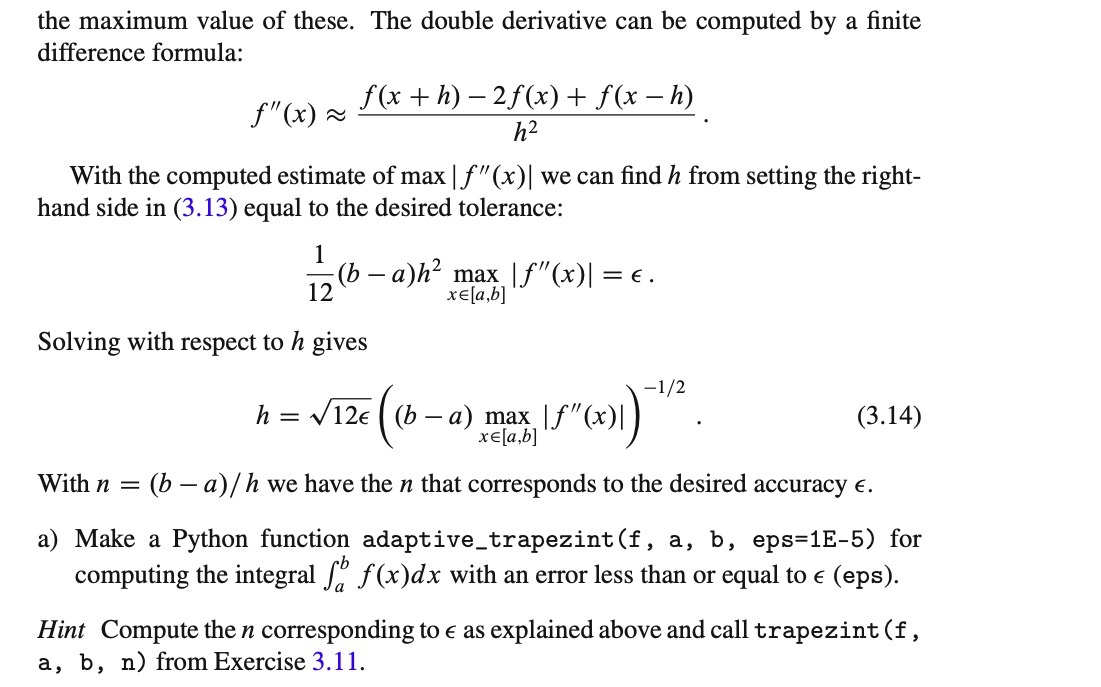 Solved Exercise 3.13: Make an adaptive Trapezoidal rule A | Chegg.com