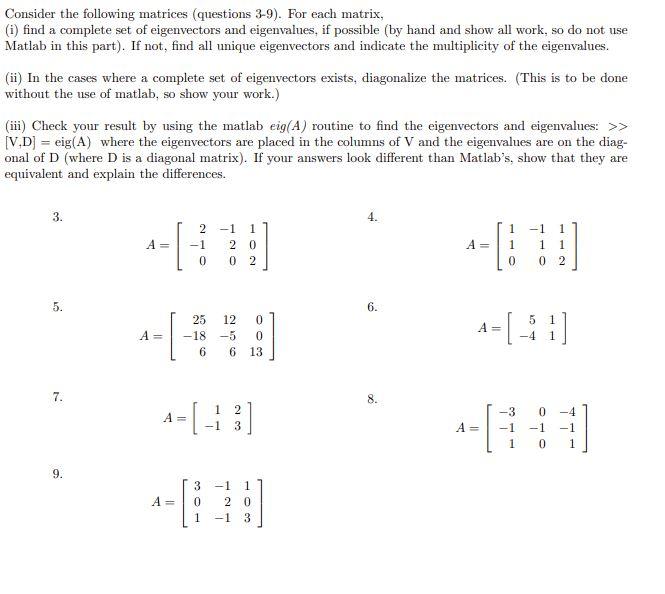 Solved Consider the following matrices (questions 3-9). For | Chegg.com