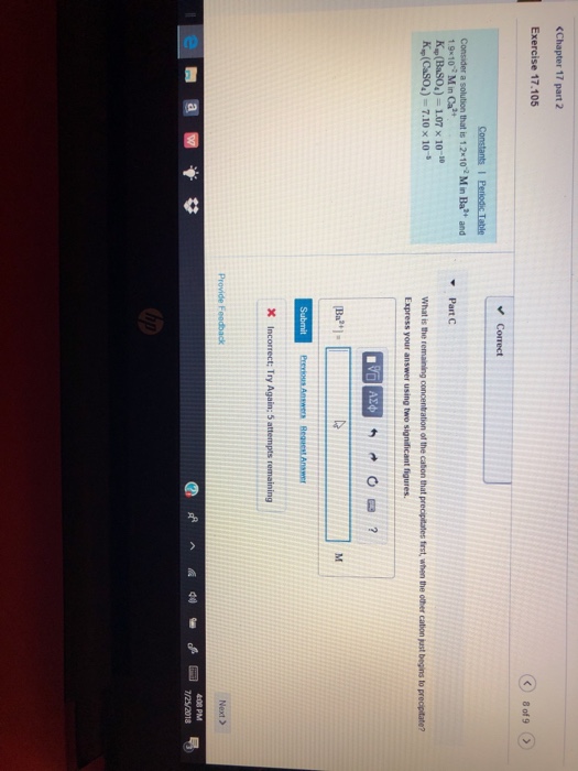 Solved (Chapter 17 part 2 Exercise 17.105 Part A 1.9x10 M in | Chegg.com