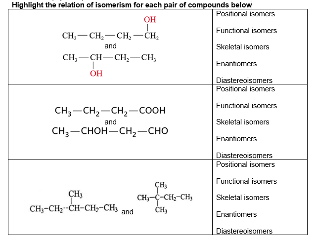 Solved Select the relation of isomerism for each pair | Chegg.com