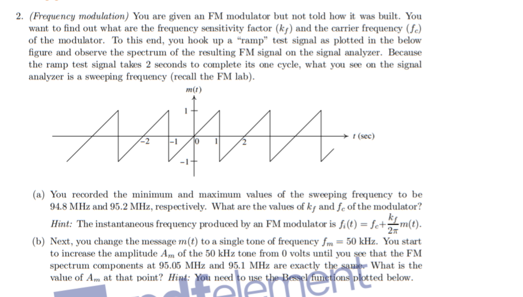 Solved 2. (Frequency modulation) You are given an FM | Chegg.com