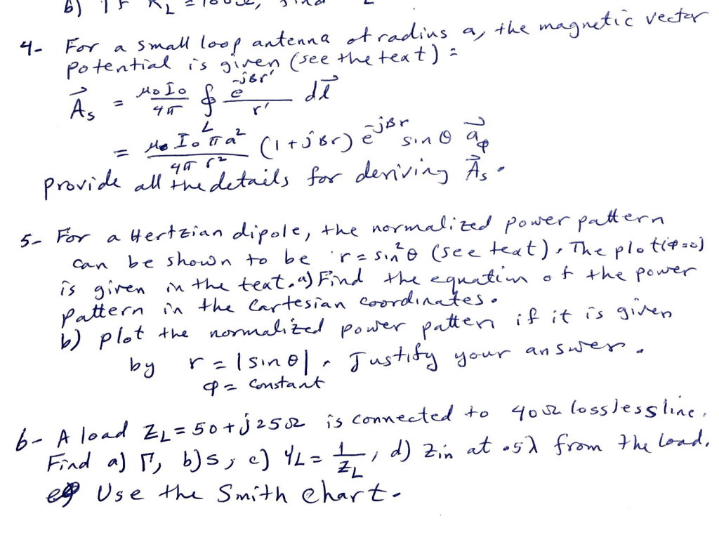 Solved 6) de Ho I. 45 L 2 sino 4. For a small loop antenna | Chegg.com