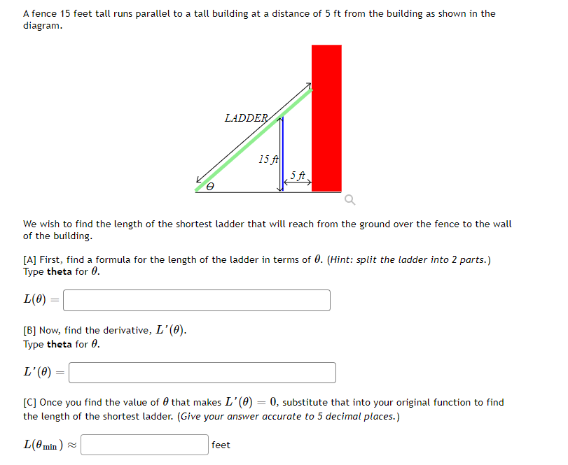 Solved A fence 15 feet tall runs parallel to a tall building | Chegg.com