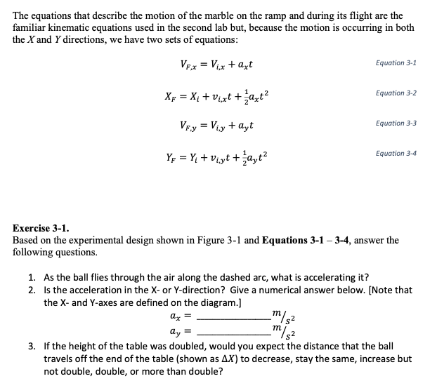 Solved The equations that describe the motion of the marble