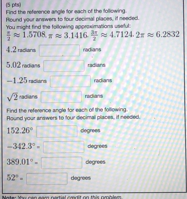 Solved (5 pts) Find the reference angle for each of the | Chegg.com