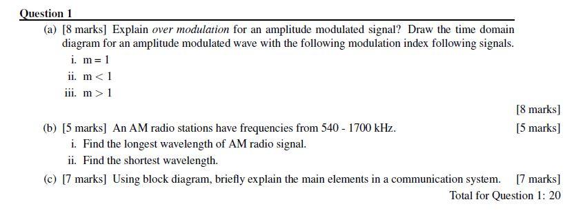 Solved Question 1 (a) [8 marks] Explain over modulation for | Chegg.com