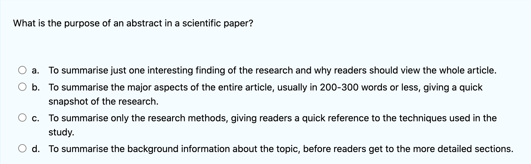 Solved What is the purpose of an abstract in a scientific