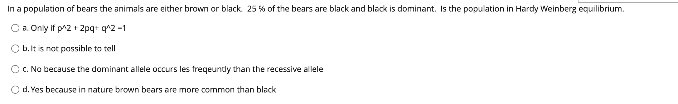 Solved In a population of bears the animals are either brown | Chegg.com