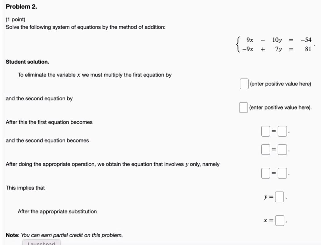 Solved Problem 2. (1 point) Solve the following system of | Chegg.com