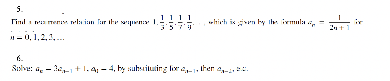 5. Find a recurrence relation for the sequence | Chegg.com