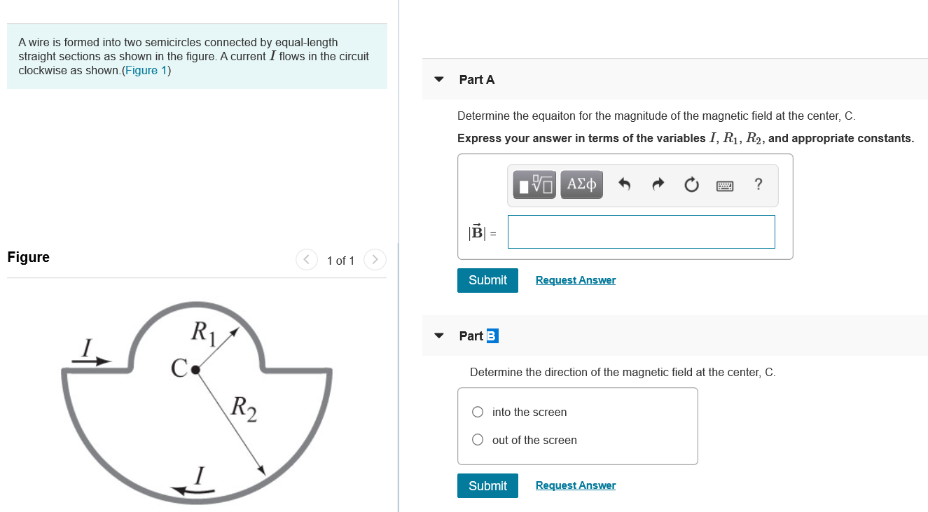 Solved A wire is formed into two semicircles connected by | Chegg.com