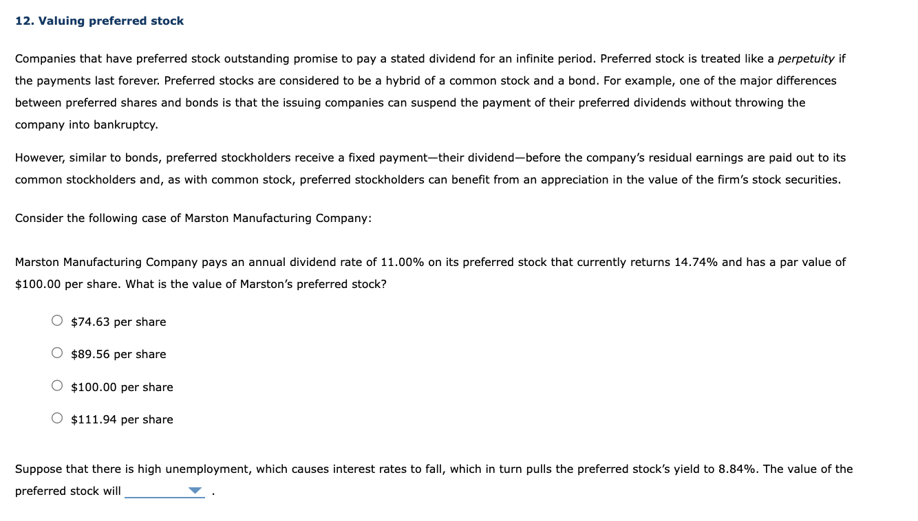 Solved 12. Valuing preferred stock Companies that have | Chegg.com