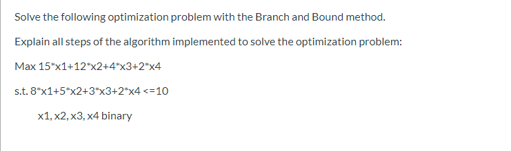 Solved Solve the following optimization problem with the | Chegg.com