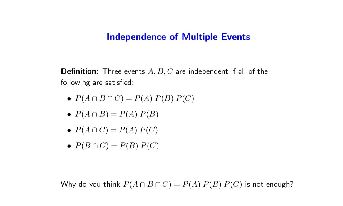 Solved Deﬁnition: Three events A,B,C are independent if all | Chegg.com