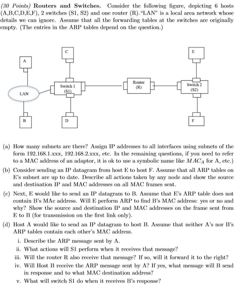 (30 Points) Routers and Switches. Consider the