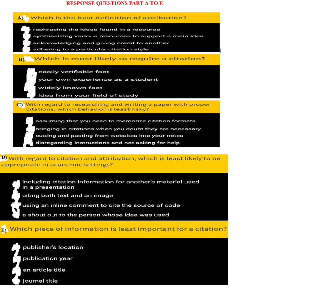 Solved RESPONSE QUESTIONS PART A TOE A) Which is the best | Chegg.com