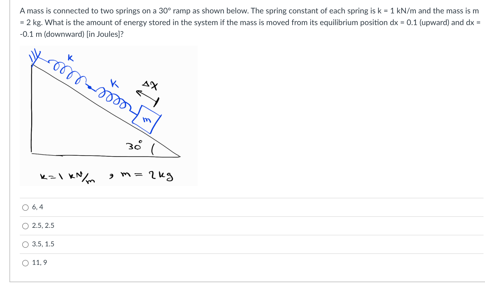 Solved A mass is connected to two springs on a 30∘ ramp as | Chegg.com