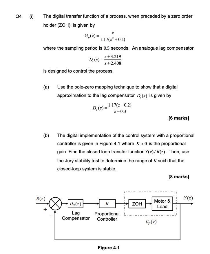 Solved Q4 (i) The digital transfer function of a process, | Chegg.com